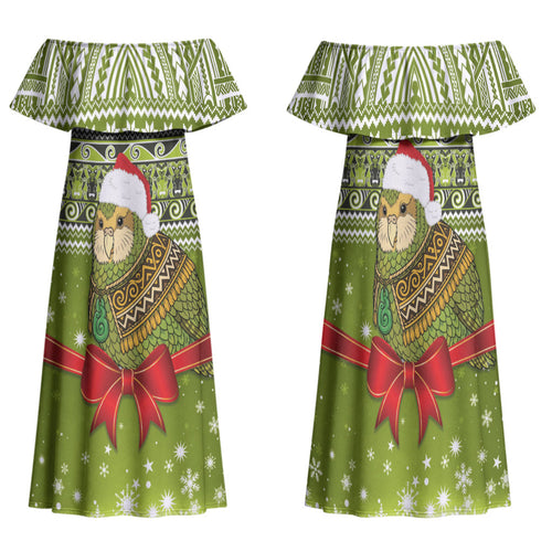 New Zealand Kakapo Christmas Family Matching Off Shoulder Maxi Dress and Hawaiian Shirt Maori Inspired Knitted Patterns