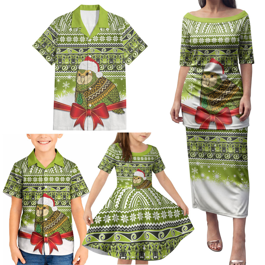 New Zealand Kakapo Christmas Family Matching Puletasi and Hawaiian Shirt Maori Inspired Knitted Patterns