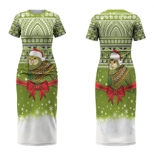 New Zealand Kakapo Christmas Family Matching Short Sleeve Bodycon Dress and Hawaiian Shirt Maori Inspired Knitted Patterns