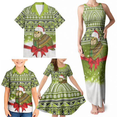New Zealand Kakapo Christmas Family Matching Tank Maxi Dress and Hawaiian Shirt Maori Inspired Knitted Patterns