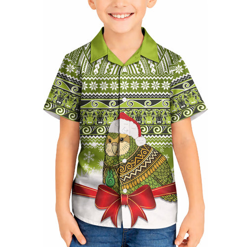 New Zealand Kakapo Christmas Kid Hawaiian Shirt Maori Inspired Knitted Patterns