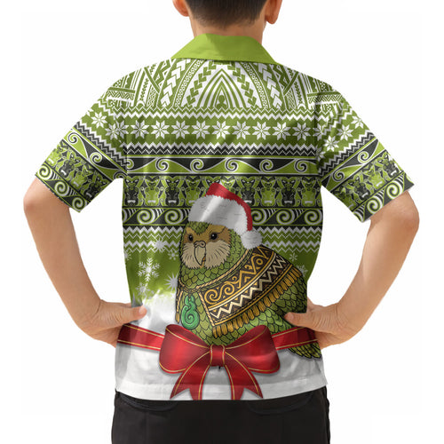 New Zealand Kakapo Christmas Kid Hawaiian Shirt Maori Inspired Knitted Patterns
