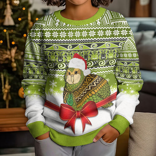 New Zealand Kakapo Christmas Kid Ugly Christmas Sweater Maori Inspired Knitted Patterns