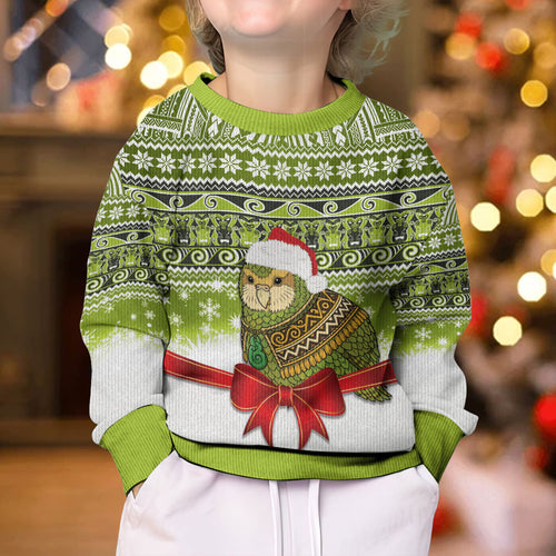 New Zealand Kakapo Christmas Kid Ugly Christmas Sweater Maori Inspired Knitted Patterns