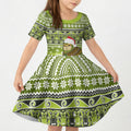 New Zealand Kakapo Christmas Kid Short Sleeve Dress Maori Inspired Knitted Patterns