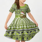 New Zealand Kakapo Christmas Kid Short Sleeve Dress Maori Inspired Knitted Patterns
