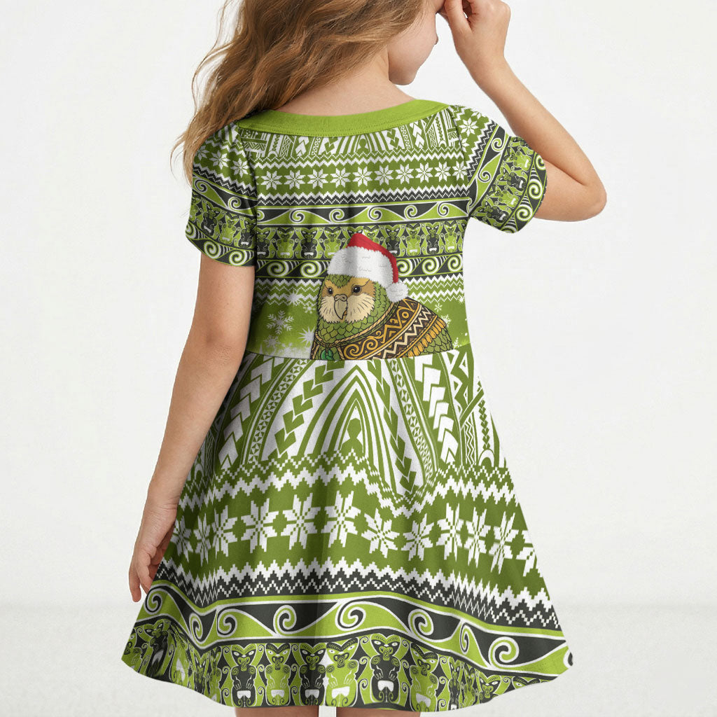 New Zealand Kakapo Christmas Kid Short Sleeve Dress Maori Inspired Knitted Patterns