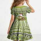 New Zealand Kakapo Christmas Kid Short Sleeve Dress Maori Inspired Knitted Patterns