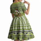 New Zealand Kakapo Christmas Kid Short Sleeve Dress Maori Inspired Knitted Patterns