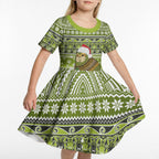 New Zealand Kakapo Christmas Kid Short Sleeve Dress Maori Inspired Knitted Patterns