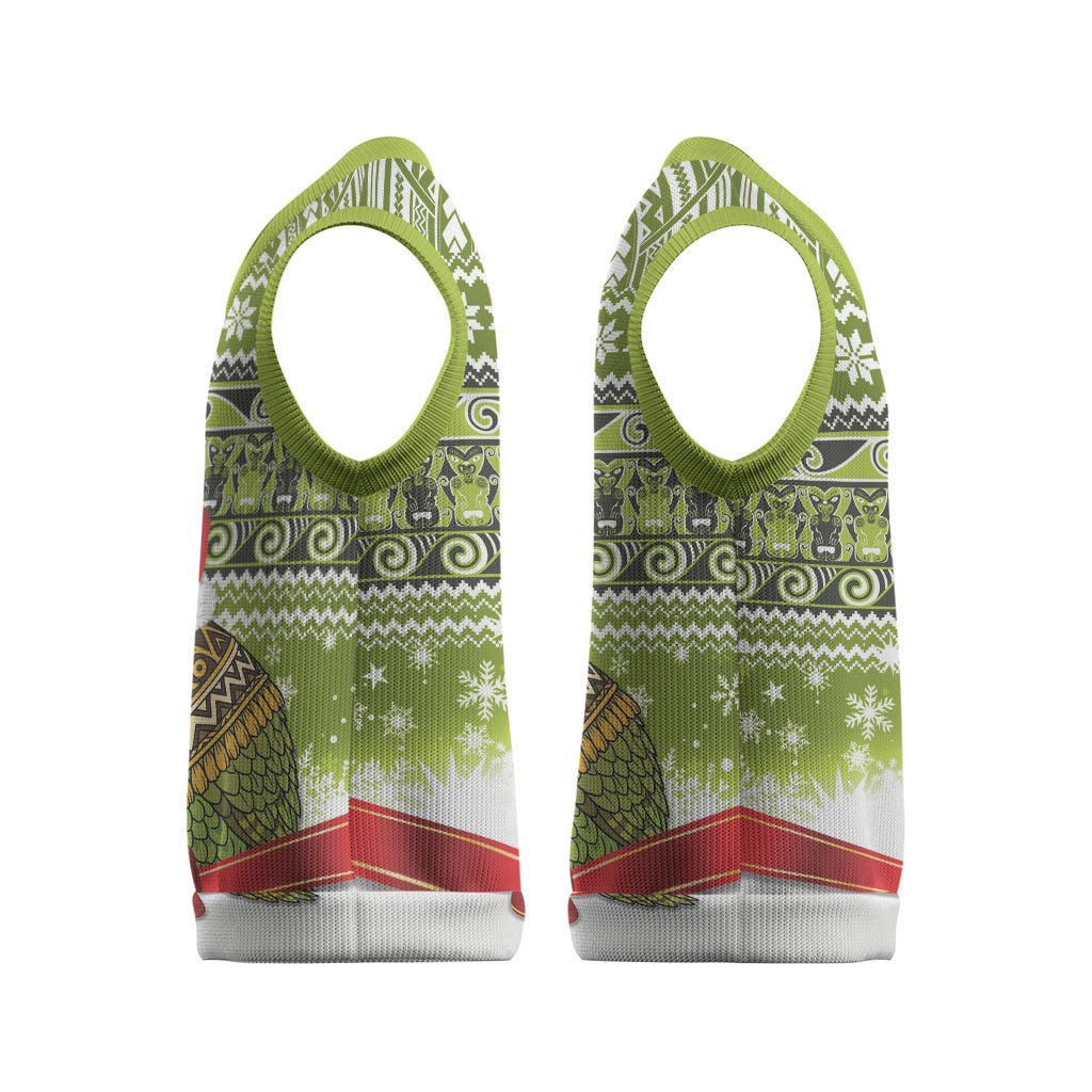 New Zealand Kakapo Christmas Knitted V-Neck Vest Maori Inspired Knitted Patterns