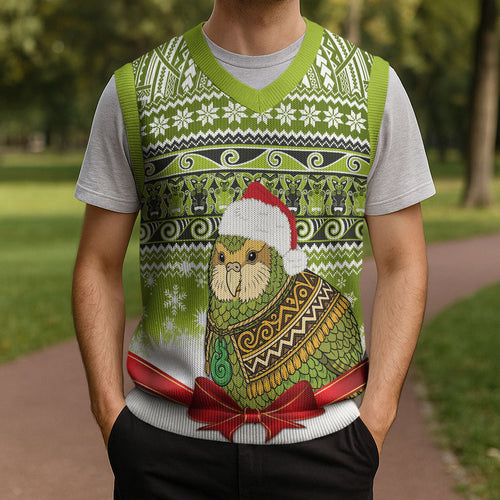 New Zealand Kakapo Christmas Knitted V-Neck Vest Maori Inspired Knitted Patterns