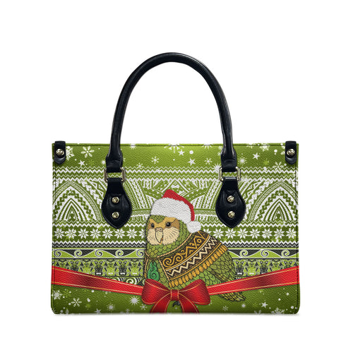 New Zealand Kakapo Christmas Leather Bag Maori Inspired Knitted Patterns