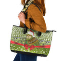 New Zealand Kakapo Christmas Leather Tote Bag Maori Inspired Knitted Patterns