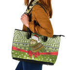 New Zealand Kakapo Christmas Leather Tote Bag Maori Inspired Knitted Patterns