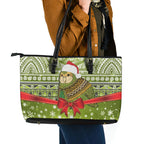 New Zealand Kakapo Christmas Leather Tote Bag Maori Inspired Knitted Patterns