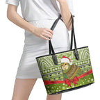 New Zealand Kakapo Christmas Leather Tote Bag Maori Inspired Knitted Patterns