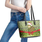 New Zealand Kakapo Christmas Leather Tote Bag Maori Inspired Knitted Patterns