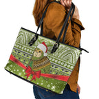 New Zealand Kakapo Christmas Leather Tote Bag Maori Inspired Knitted Patterns