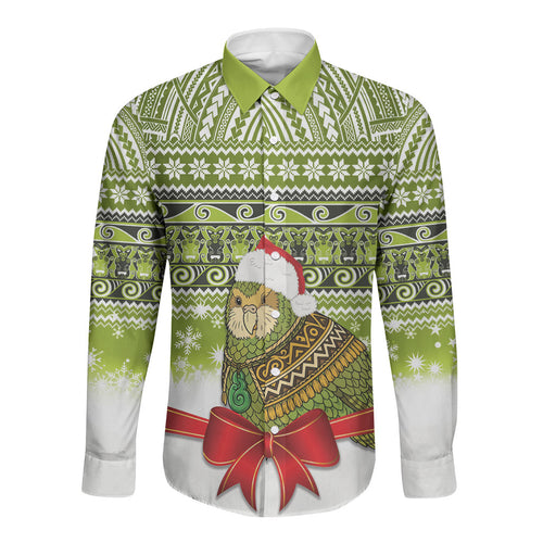 New Zealand Kakapo Christmas Long Sleeve Button Shirt Maori Inspired Knitted Patterns
