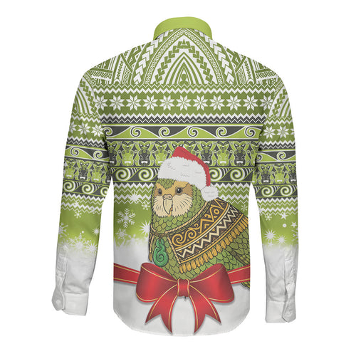 New Zealand Kakapo Christmas Long Sleeve Button Shirt Maori Inspired Knitted Patterns