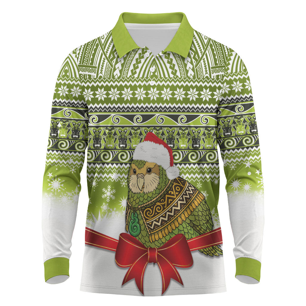 New Zealand Kakapo Christmas Long Sleeve Polo Shirt Maori Inspired Knitted Patterns
