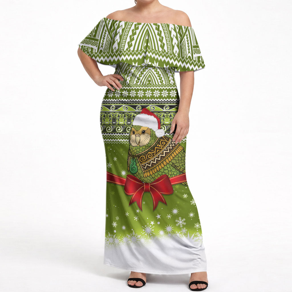 New Zealand Kakapo Christmas Off Shoulder Maxi Dress Maori Inspired Knitted Patterns