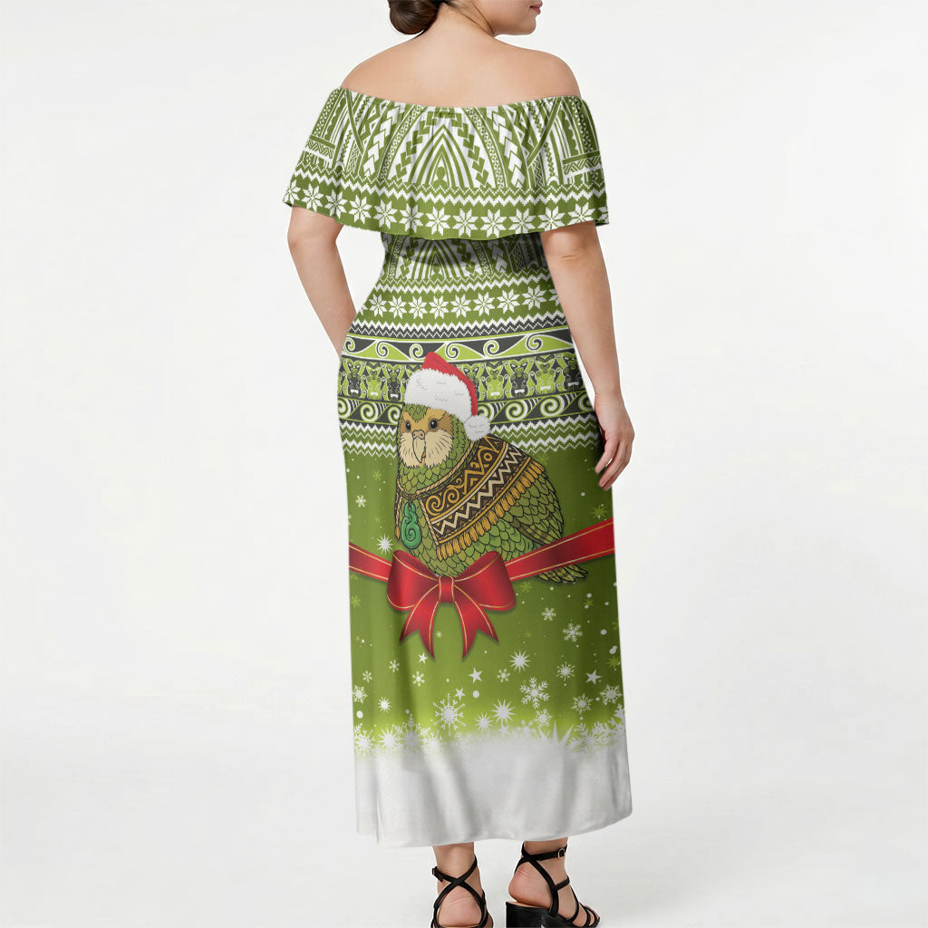 New Zealand Kakapo Christmas Off Shoulder Maxi Dress Maori Inspired Knitted Patterns