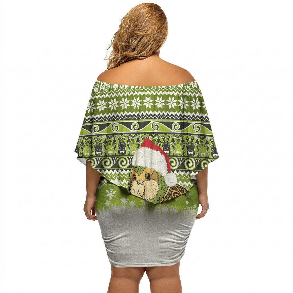 New Zealand Kakapo Christmas Off Shoulder Short Dress Maori Inspired Knitted Patterns
