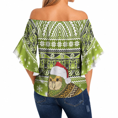 New Zealand Kakapo Christmas Off Shoulder Wrap Waist Top Maori Inspired Knitted Patterns