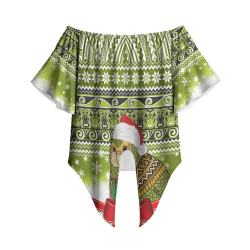 New Zealand Kakapo Christmas Off Shoulder Wrap Waist Top Maori Inspired Knitted Patterns