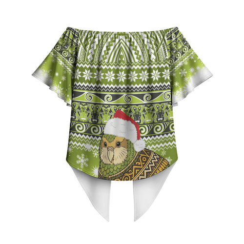 New Zealand Kakapo Christmas Off Shoulder Wrap Waist Top Maori Inspired Knitted Patterns