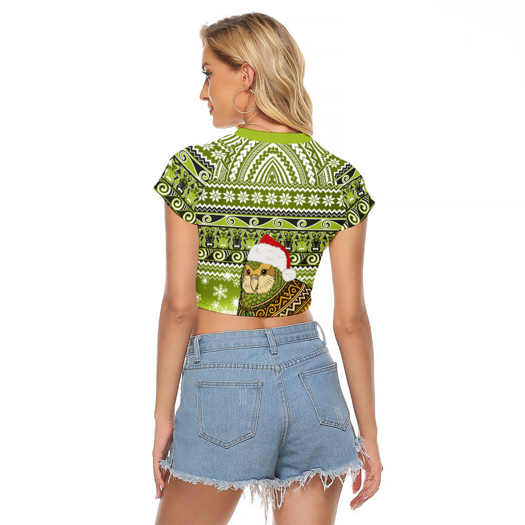 New Zealand Kakapo Christmas Raglan Cropped T Shirt Maori Inspired Knitted Patterns