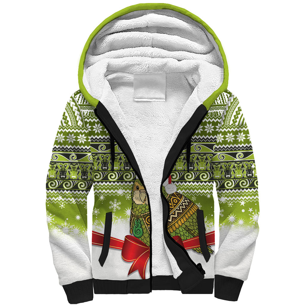 New Zealand Kakapo Christmas Sherpa Hoodie Maori Inspired Knitted Patterns
