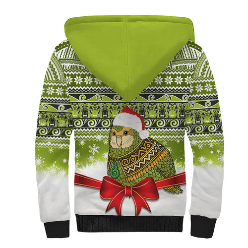 New Zealand Kakapo Christmas Sherpa Hoodie Maori Inspired Knitted Patterns