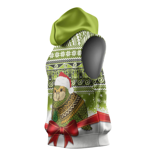 New Zealand Kakapo Christmas Sleeveless Hoodie Maori Inspired Knitted Patterns