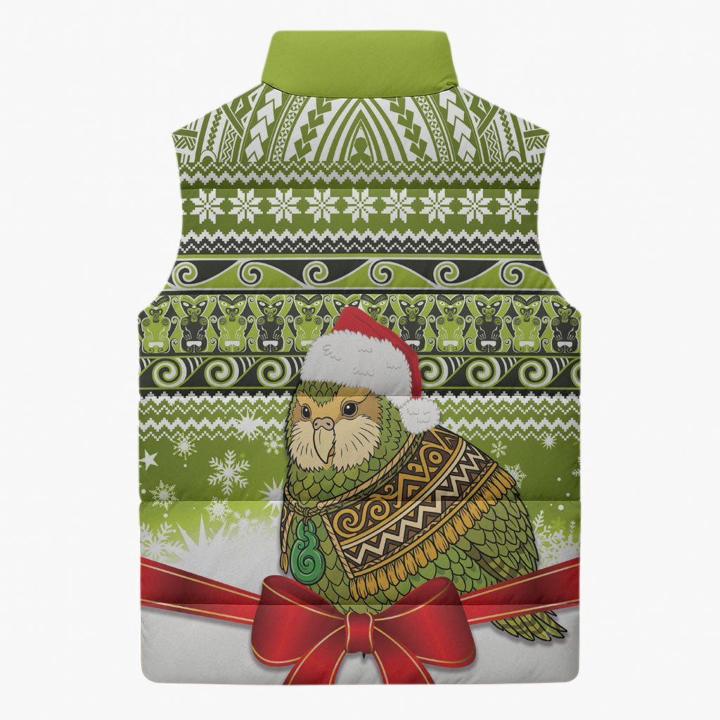 New Zealand Kakapo Christmas Sleeveless Puffer Jacket Maori Inspired Knitted Patterns