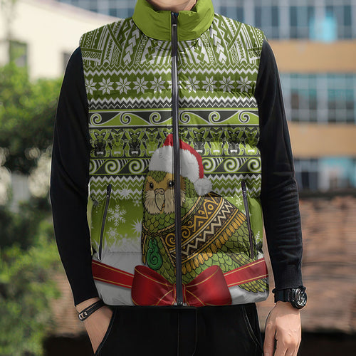New Zealand Kakapo Christmas Sleeveless Puffer Jacket Maori Inspired Knitted Patterns
