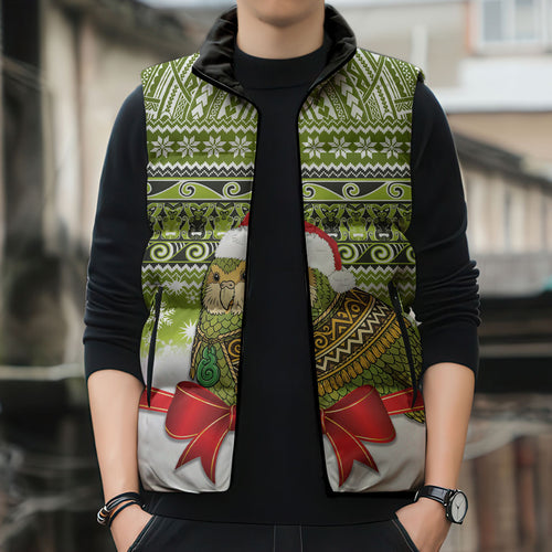 New Zealand Kakapo Christmas Sleeveless Puffer Jacket Maori Inspired Knitted Patterns
