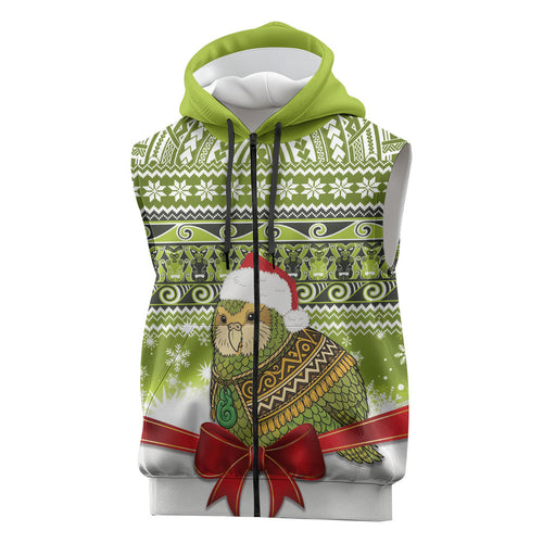 New Zealand Kakapo Christmas Sleeveless Zip Hoodie Maori Inspired Knitted Patterns