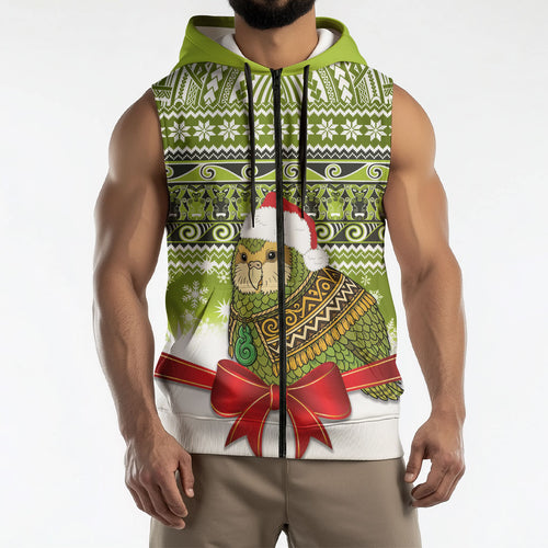New Zealand Kakapo Christmas Sleeveless Zip Hoodie Maori Inspired Knitted Patterns