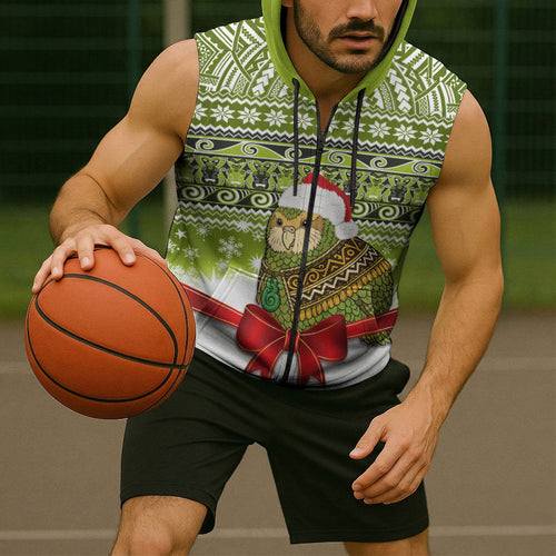 New Zealand Kakapo Christmas Sleeveless Zip Hoodie Maori Inspired Knitted Patterns
