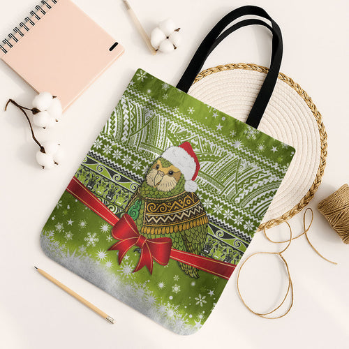 New Zealand Kakapo Christmas Tote Bag Maori Inspired Knitted Patterns