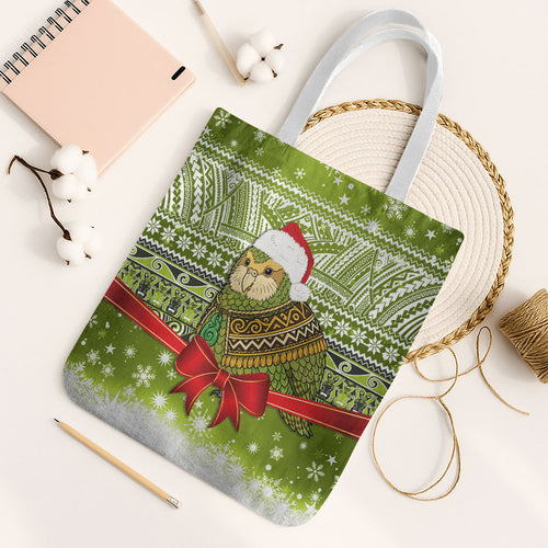 New Zealand Kakapo Christmas Tote Bag Maori Inspired Knitted Patterns