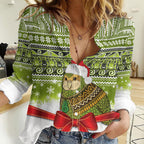 New Zealand Kakapo Christmas Women Casual Shirt Maori Inspired Knitted Patterns