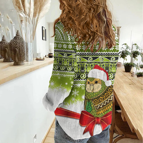 New Zealand Kakapo Christmas Women Casual Shirt Maori Inspired Knitted Patterns