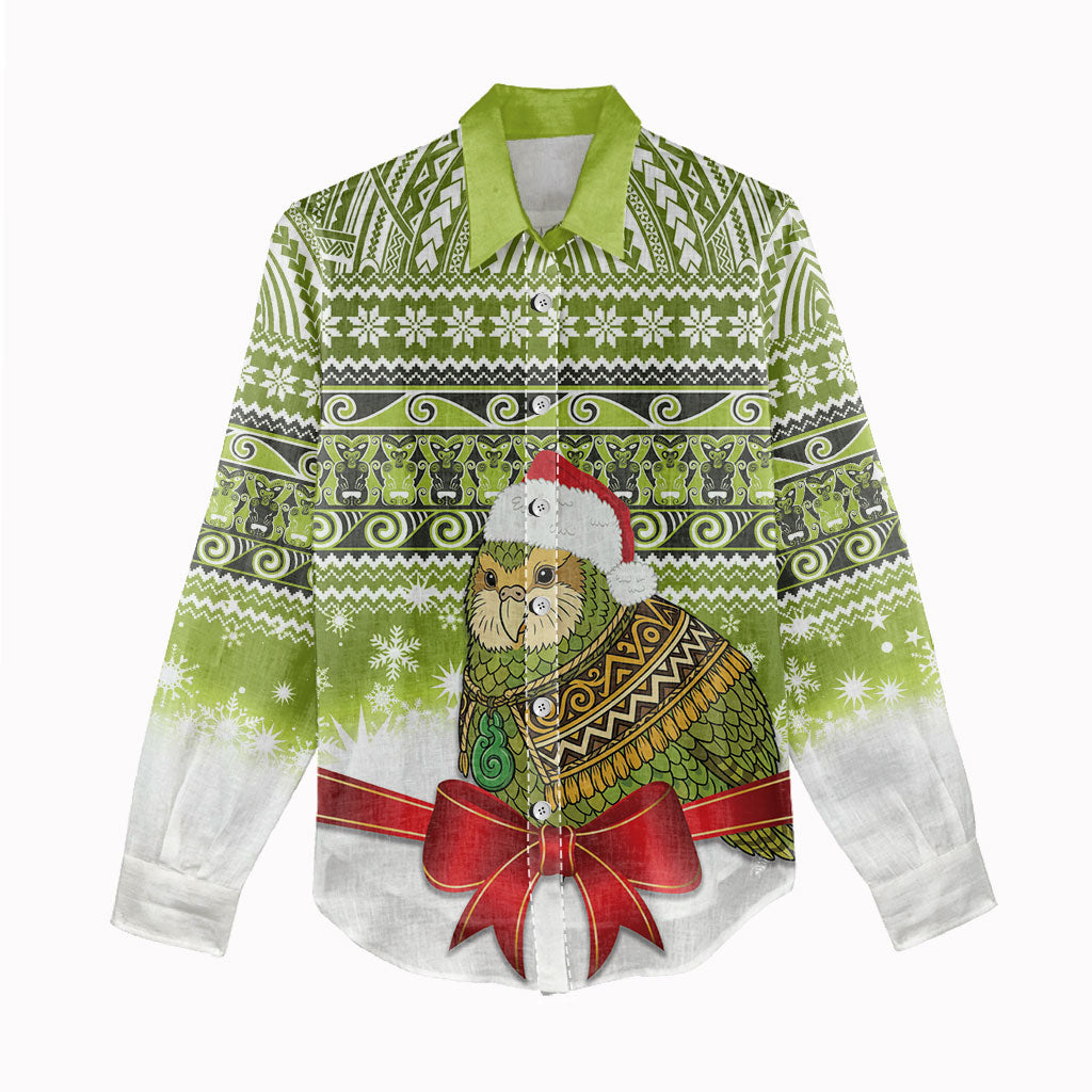 New Zealand Kakapo Christmas Women Casual Shirt Maori Inspired Knitted Patterns