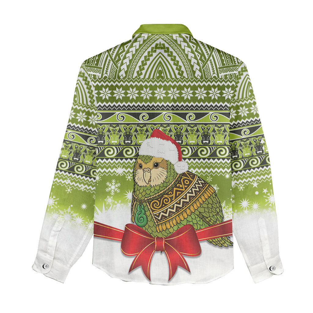 New Zealand Kakapo Christmas Women Casual Shirt Maori Inspired Knitted Patterns