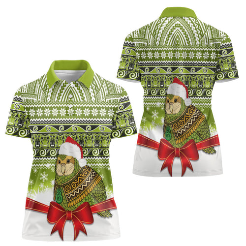 New Zealand Kakapo Christmas Women Polo Shirt Maori Inspired Knitted Patterns