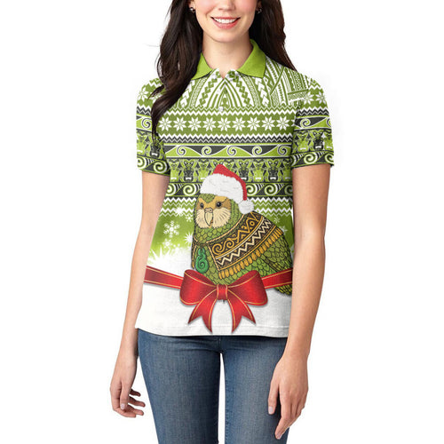 New Zealand Kakapo Christmas Women Polo Shirt Maori Inspired Knitted Patterns